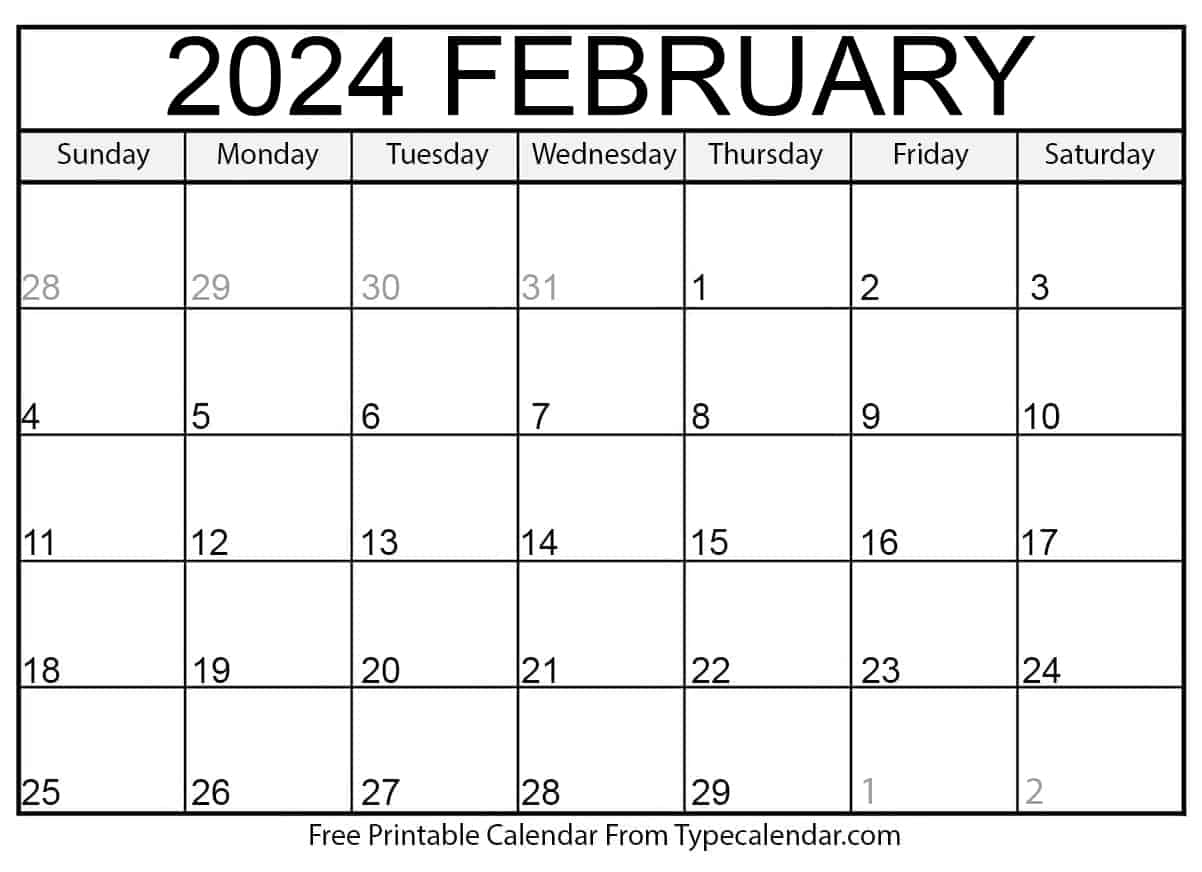 Blank 2024 February Calendar Printable Template Wylma Karlotta - Free Printable A4 Calendar February 2024