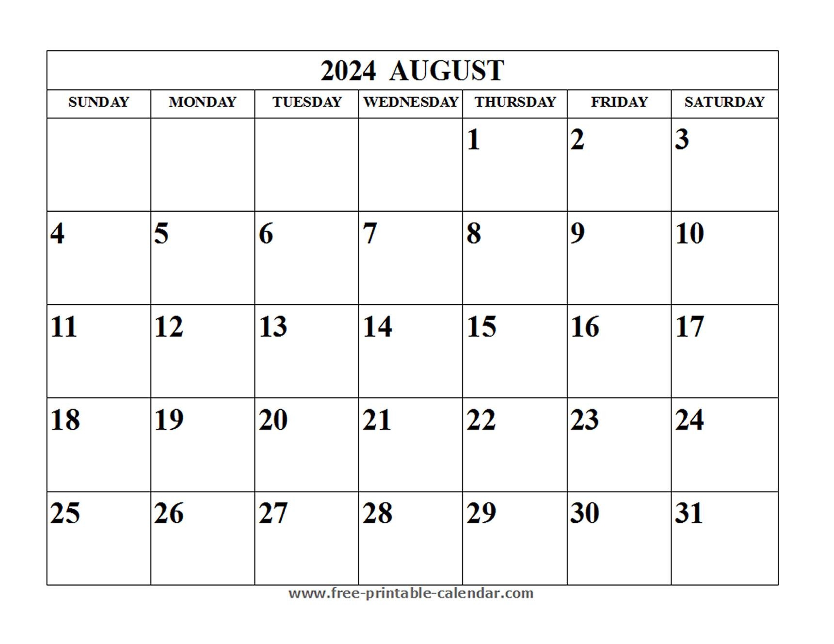 Blank August 2024 Calendar - Free-Printable-Calendar for Free Printable Blank Calendar August 2024