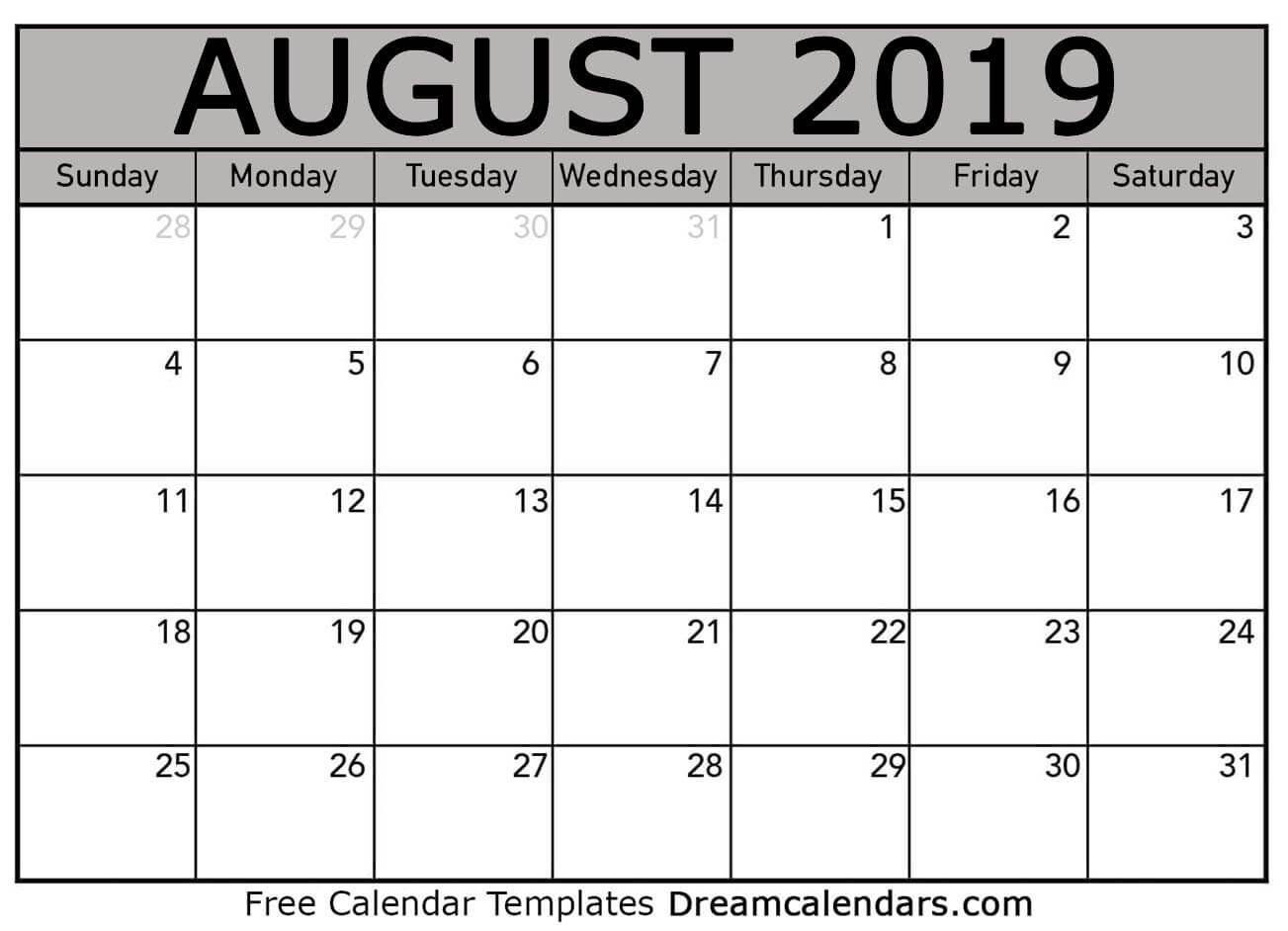 Blank August Calendar Printable - Free Printable Blank August Calendar 2024