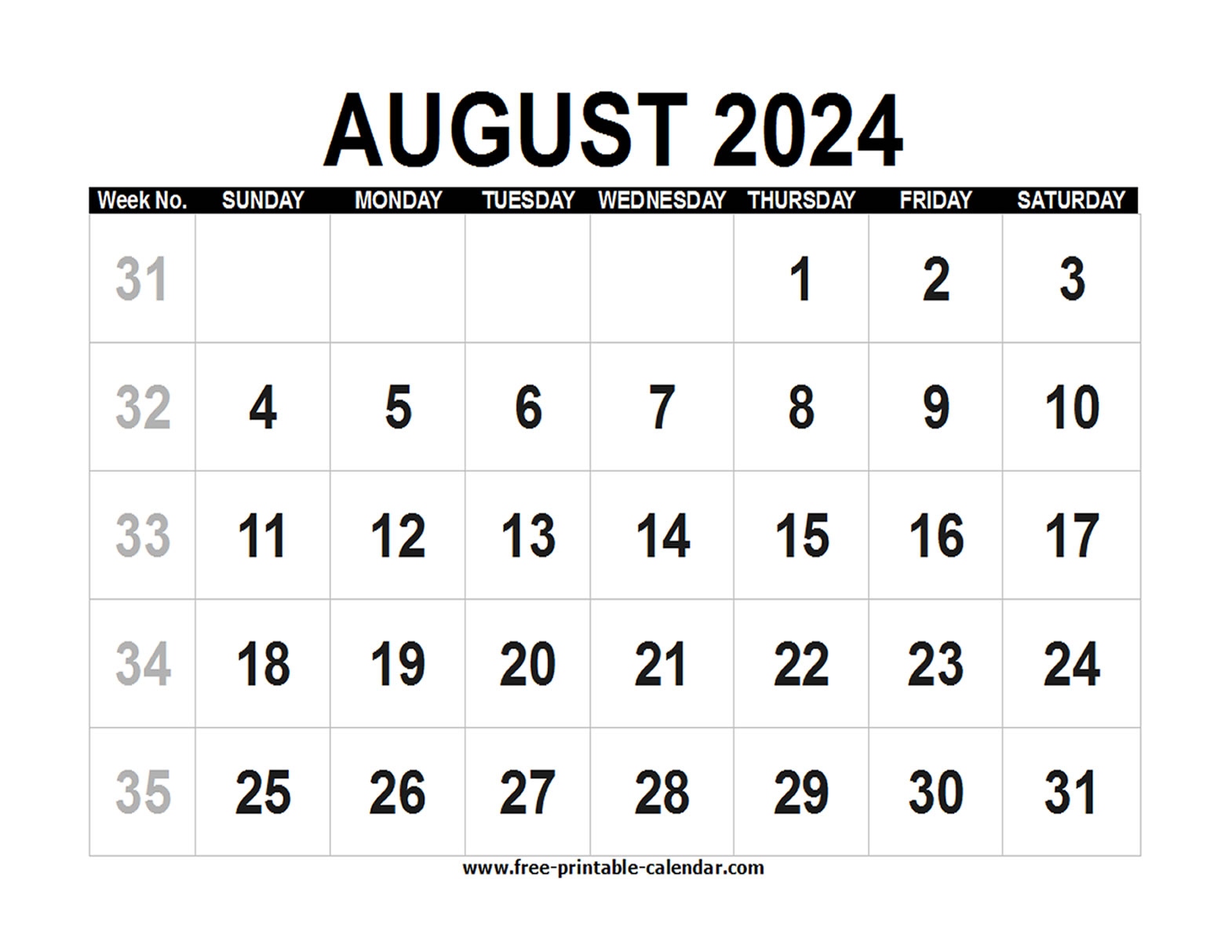 Blank Calendar 2024 August - Free-Printable-Calendar with regard to Free Printable Calendar August 2024 Uk