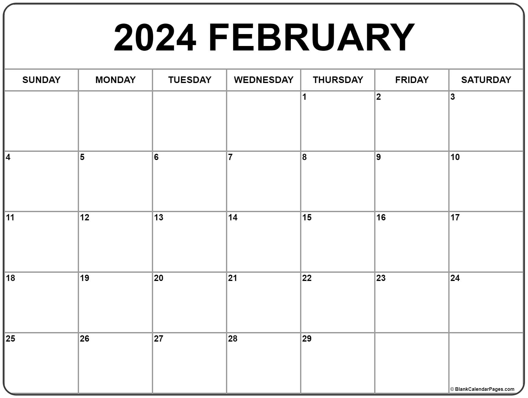 Blank Calendar Template February 2024 Printable Dec 2024 Calendar - Free Printable 2024 Monthly Calendar February