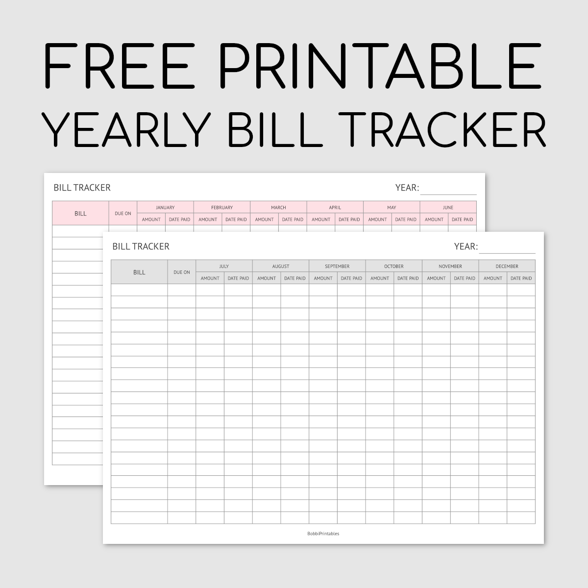 Bobbiprintables — Free Printable Yearly Bill Tracker Template intended for Free Printable Bill Calendar 2024