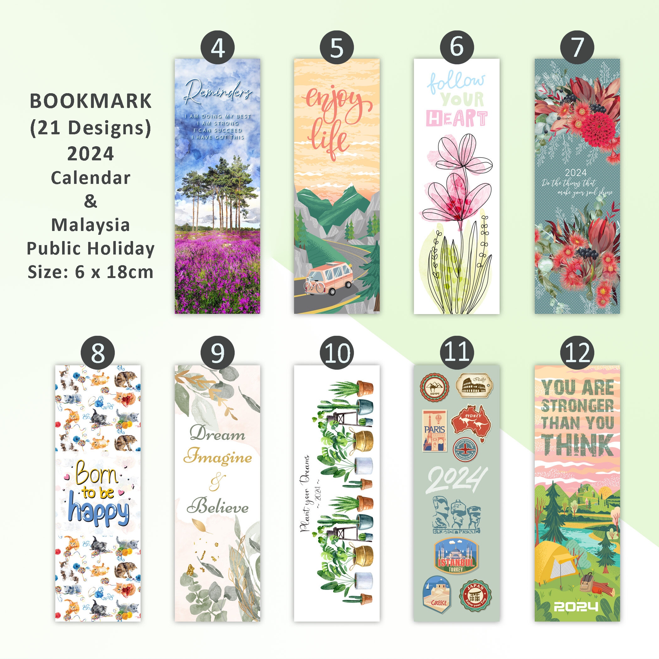 Bookmark Calendar 2024 / Doorgift / Freegift / Calendar Murah with Free Printable Calendar 2024 Bookmark