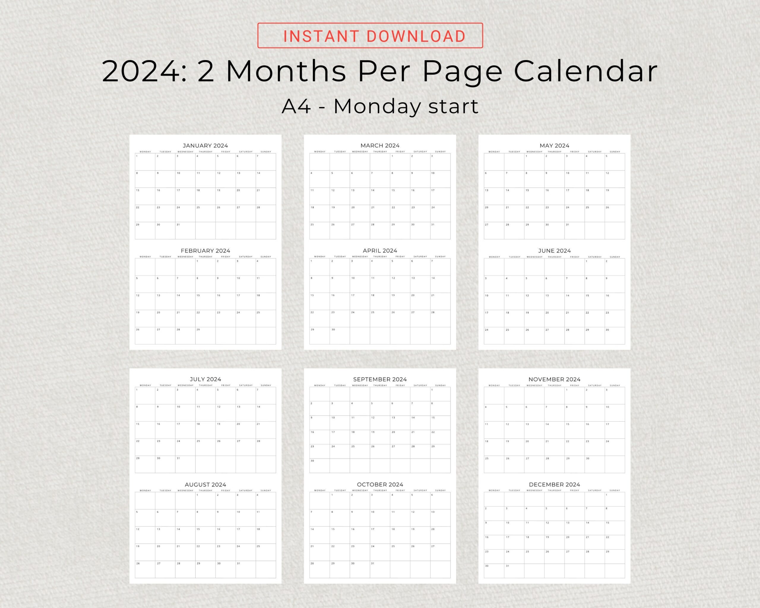 Buy 2024 2 Month Calendar 2024 Planner Calendar Wall Calendar 2 for Free Printable Calendar 2024 2 Months Per Page