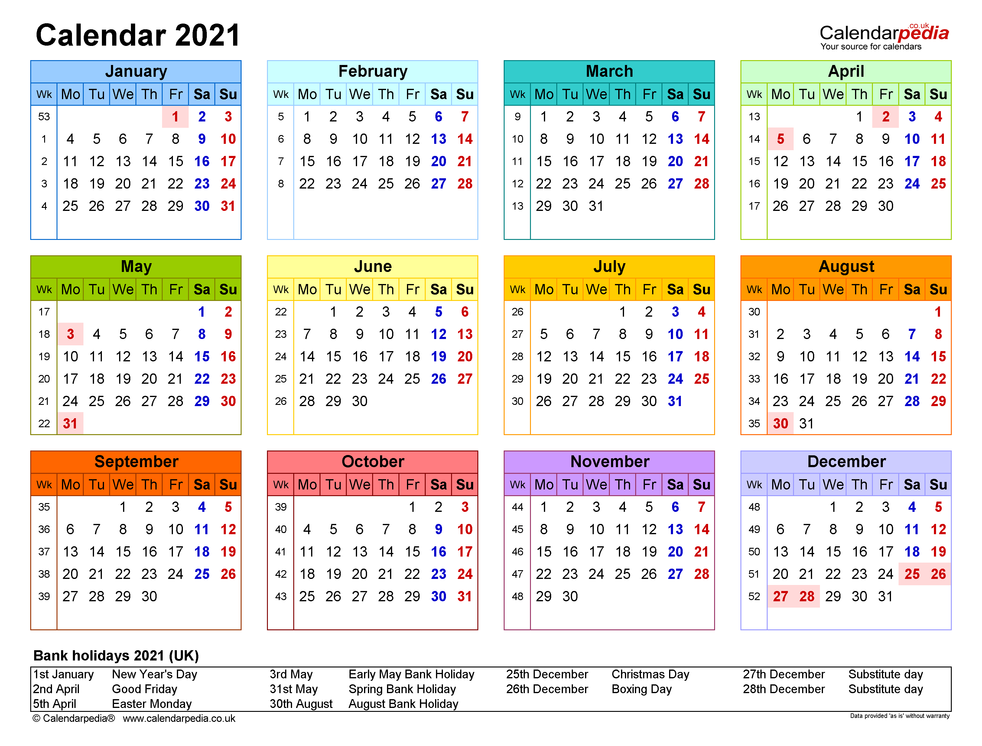 Calendar 2021 UK Free Printable Microsoft Word Templates - Free Printable 2024 Monthly Calendar UK With Bank Holidays