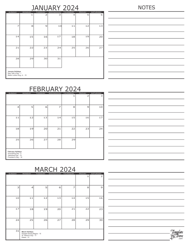 Calendar 2024 By Months Cool Amazing Incredible School Calendar Dates - Free Printable 2024 Monthly Calendar With Notes