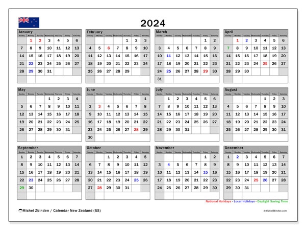Calendar 2024 New Zealand SS Michel Zbinden NZ - Free Printable 2024 Monthly Calendar With Holidays Nz