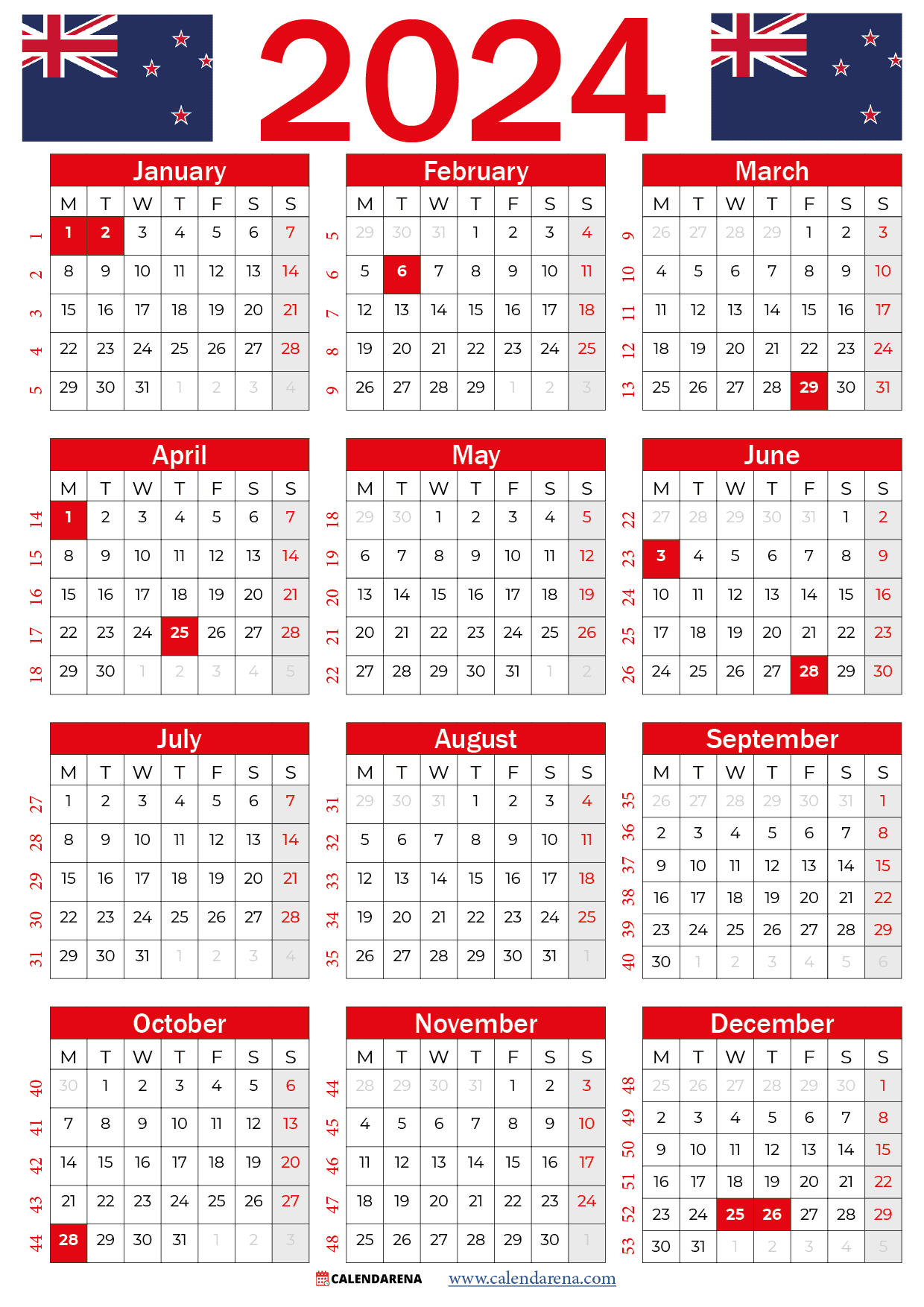 Calendar 2024 Nz With Holidays And Festivals for Free Printable Calendar 2024 Nz With Public Holidays