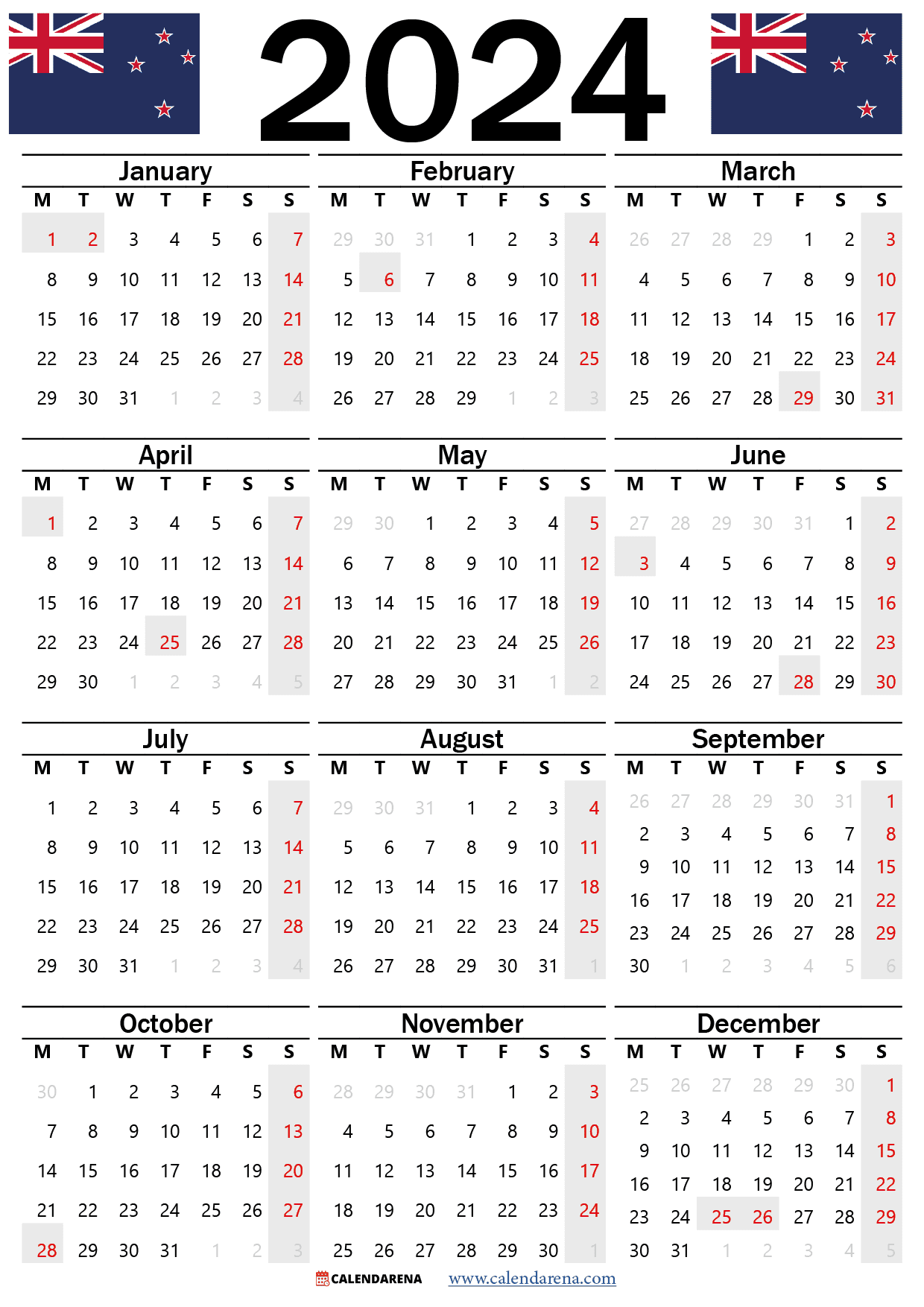 Calendar 2024 Nz With Holidays And Festivals in Free Printable Calendar 2024 Nz With Public Holidays