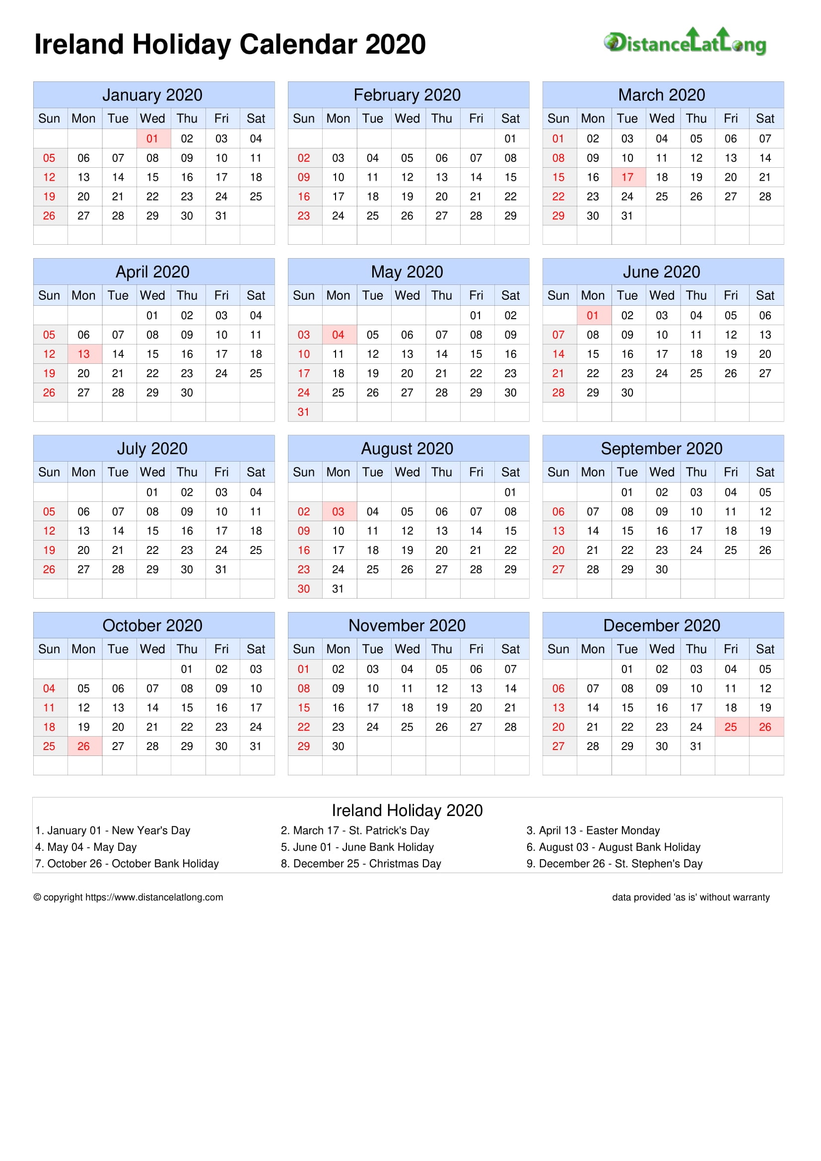 Calendar 2024 Printable With Holidays Ireland Calendar 2024 Ireland - Free Printable 2024 Calendar With Holidays Ireland