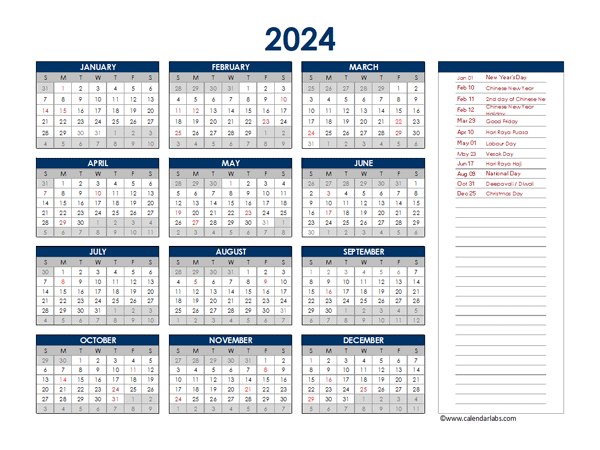 Calendar 2024 Singapore Public Holiday Printable 2024 CALENDAR PRINTABLE - Free Printable 2024 Calendar With Holidays Singapore