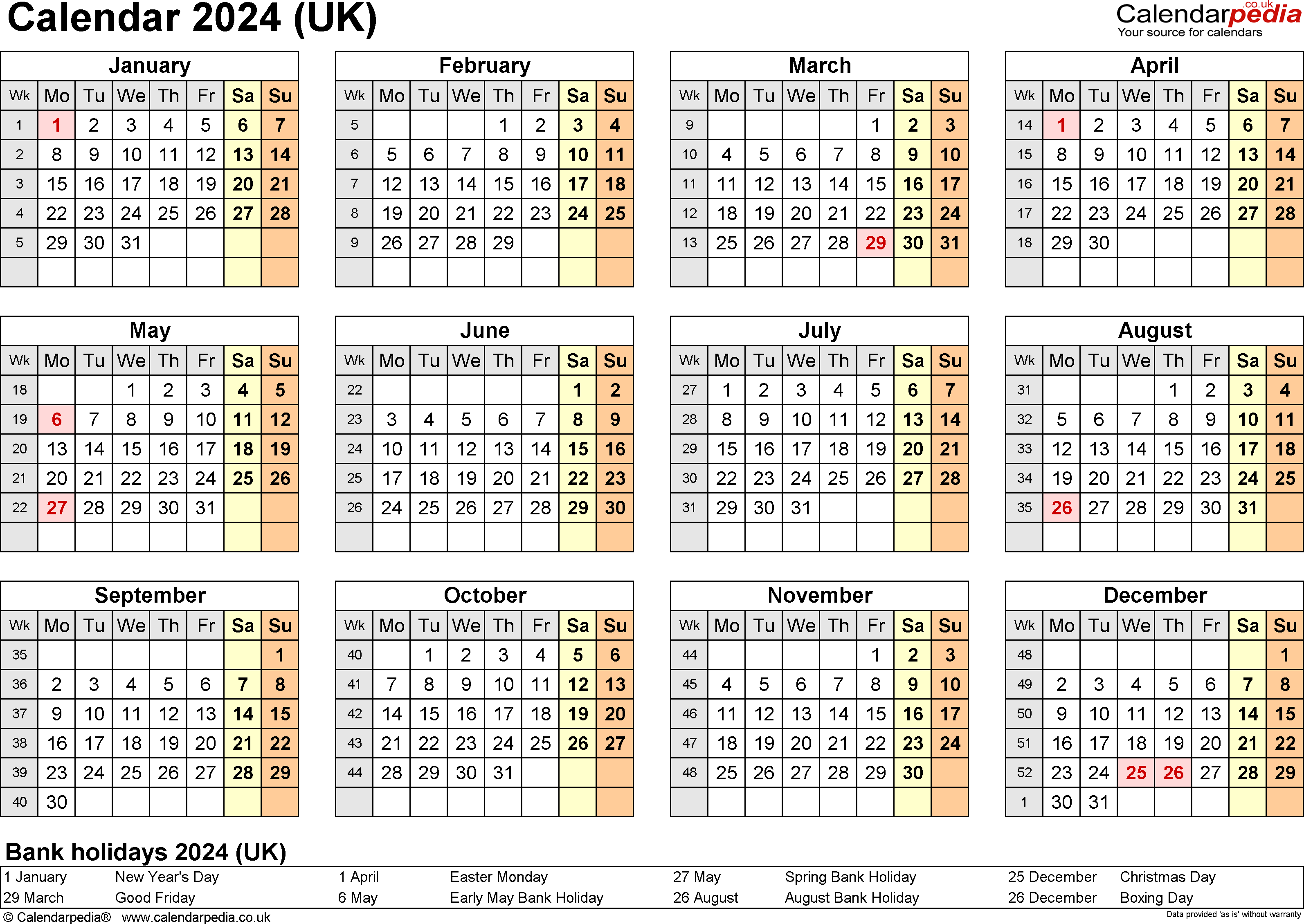 Calendar 2024 (Uk) - Free Printable Pdf Templates in Free Printable Calendar 2024 Uk With Bank Holidays