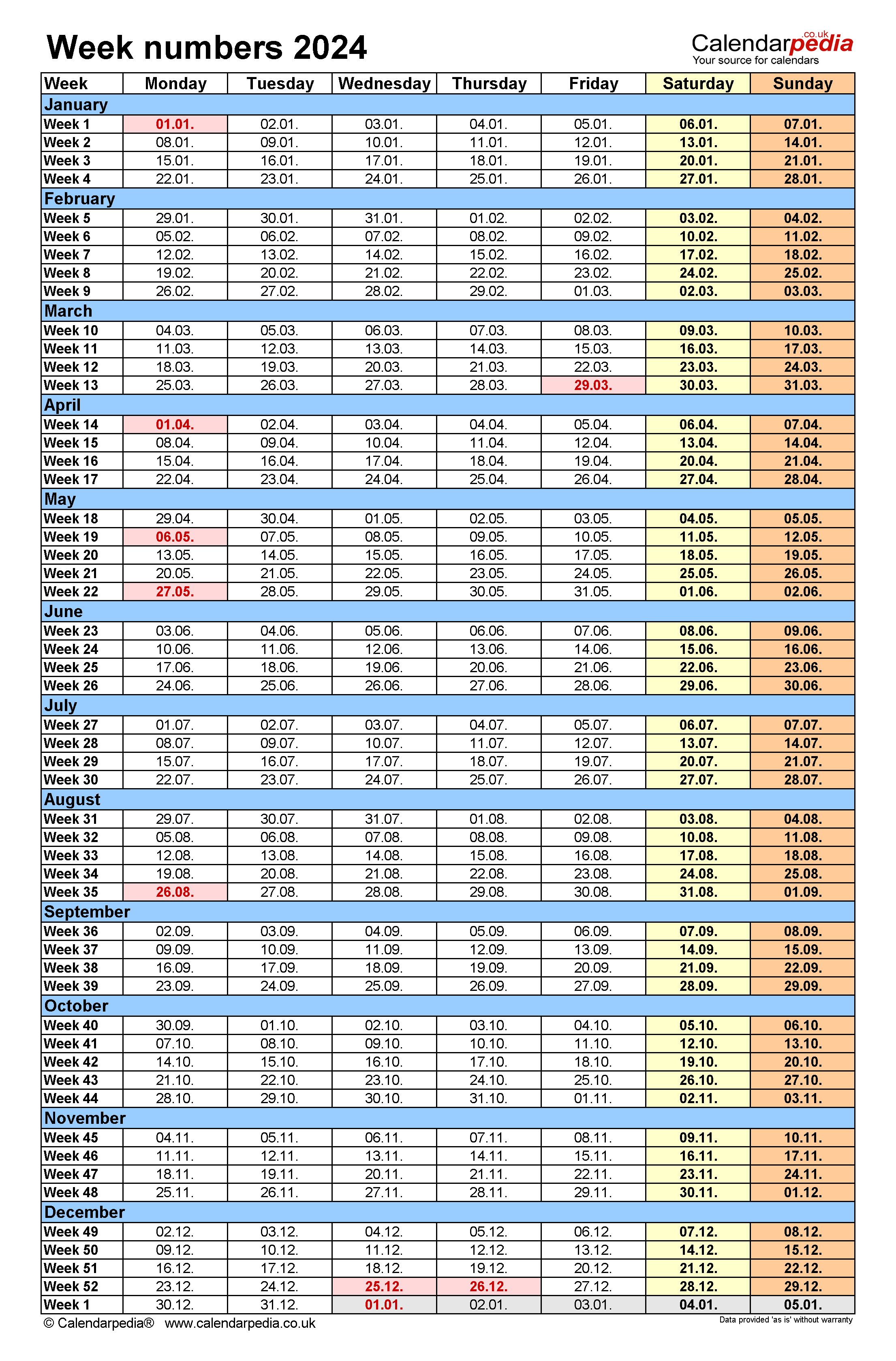 Calendar 2024 With Week Numbers Excel Calendar 2024 Ireland Printable - Free Printable 2024 Calendar With Week Numbers Printable