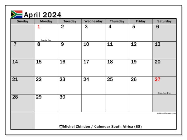 Calendar April 2024 South Africa SS Michel Zbinden ZA - Free Printable 2024 Calendar With Public Holidays South Africa