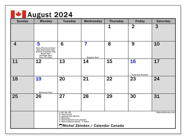 Calendar August 2024 Canada Michel Zbinden CA - Free Printable 2024 Calendar With Canadian Holidays