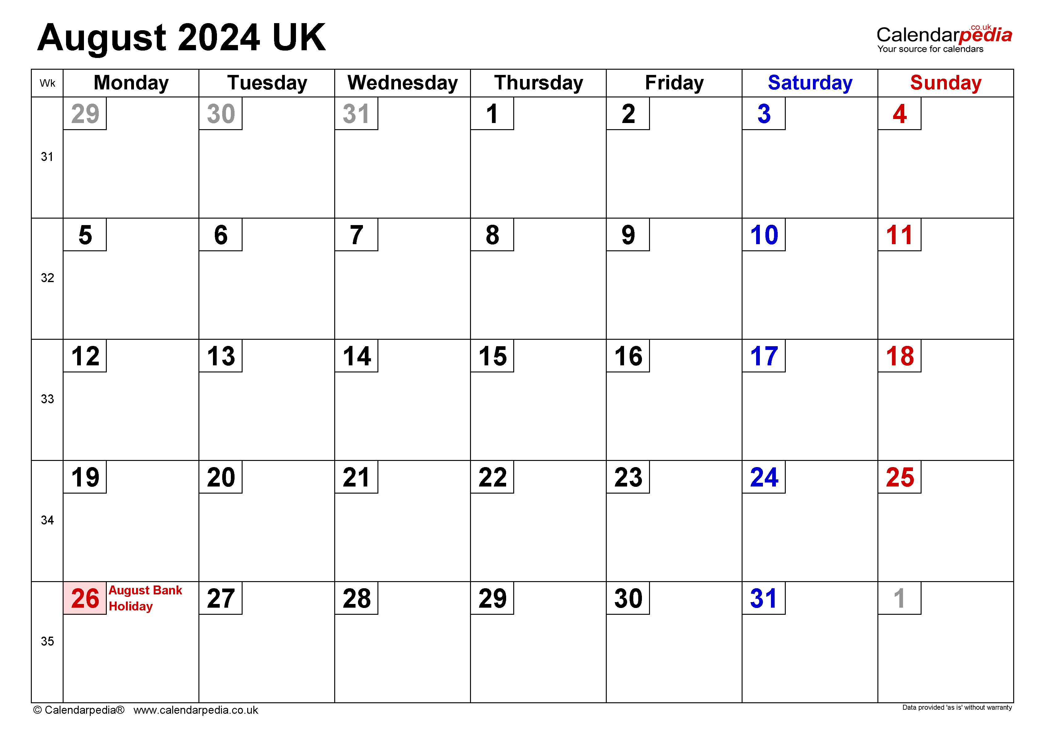 Calendar August 2024 Uk With Excel, Word And Pdf Templates intended for Free Printable Calendar August 2024 Uk
