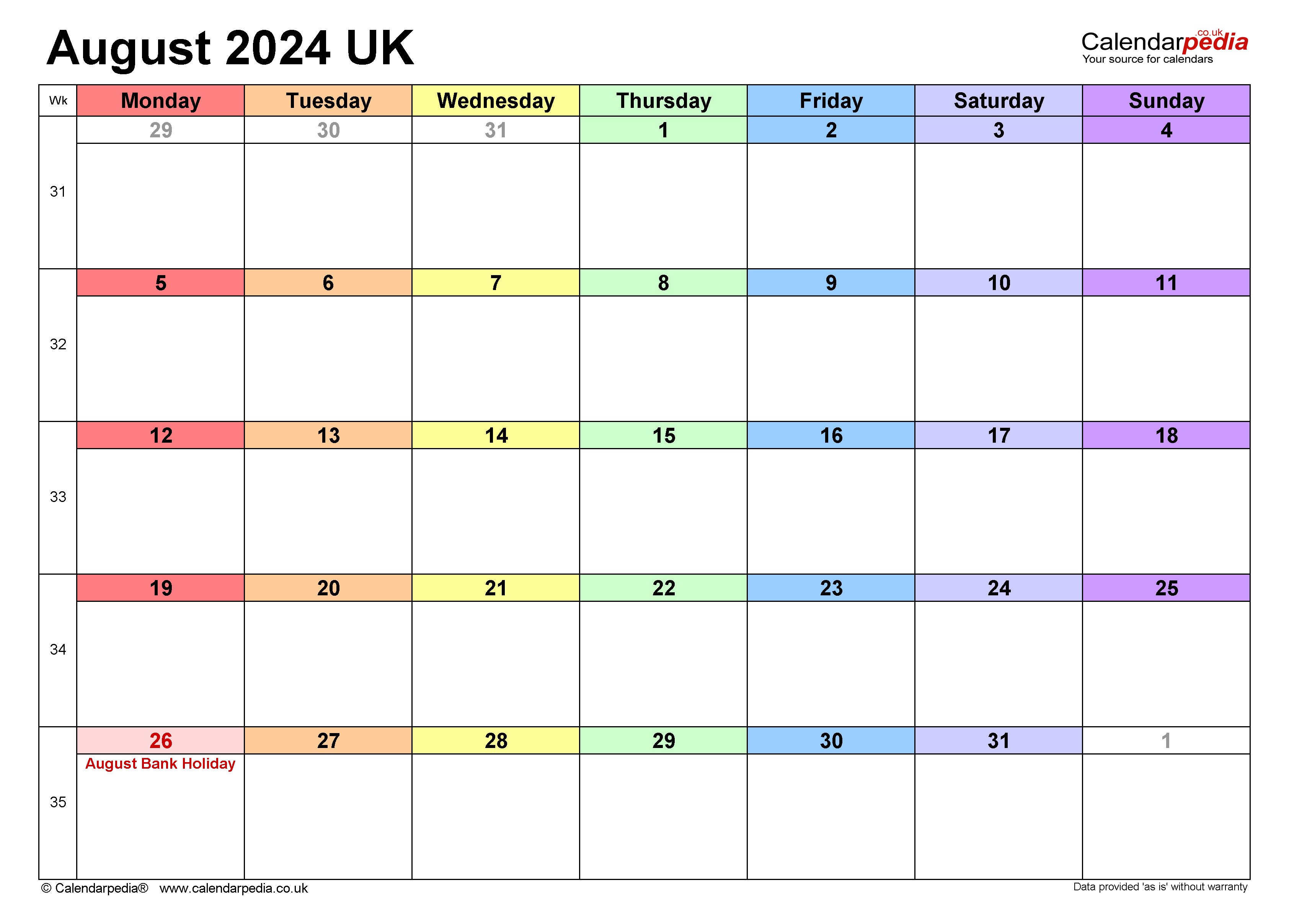 Calendar August 2024 Uk With Excel, Word And Pdf Templates pertaining to Free Printable Calendar August 2024 Uk