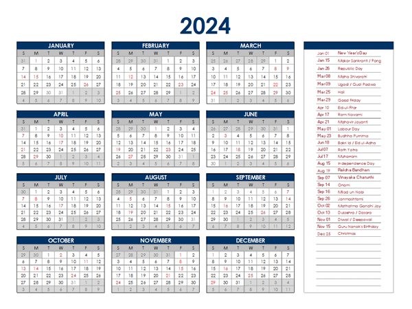 Calendar For 2024 India Printable 2024 CALENDAR PRINTABLE | Free Printable 2024 Calendar With Holidays India