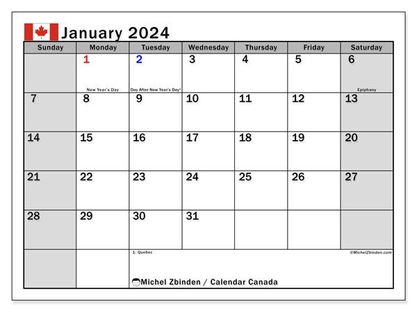 Calendar January 2024 Canada Michel Zbinden CA - Free Printable 2024 Monthly Calendar With Canadian Holidays
