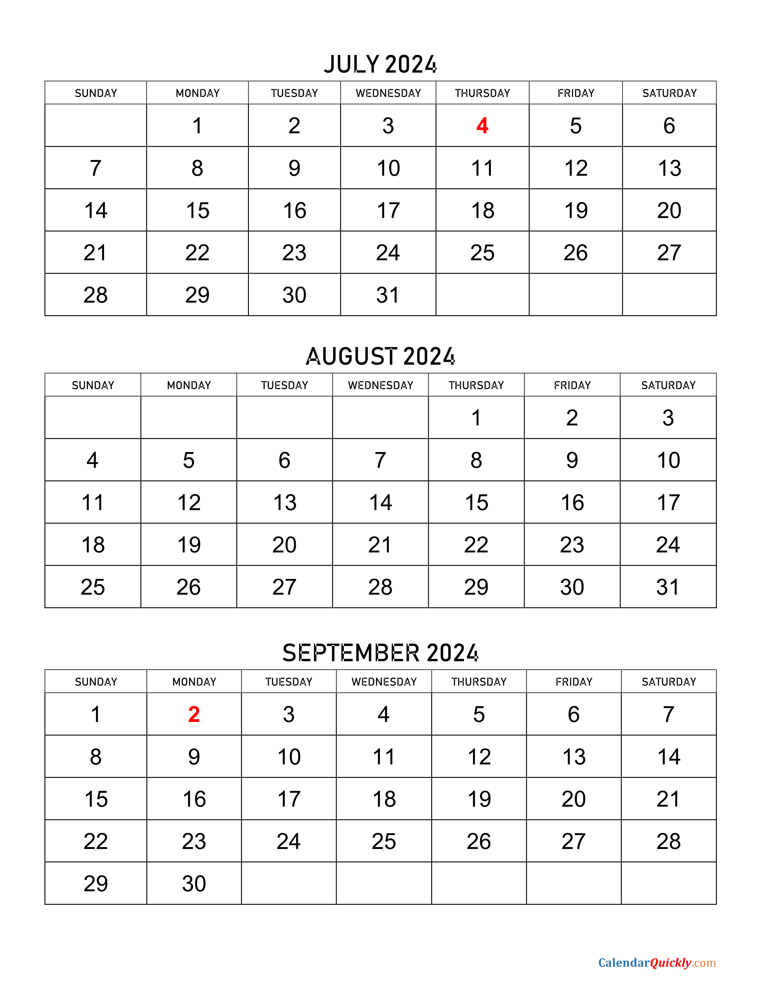 Calendar July August September 2024 Printable 2024 CALENDAR PRINTABLE - Free Printable 2024 Monthly Calendar August