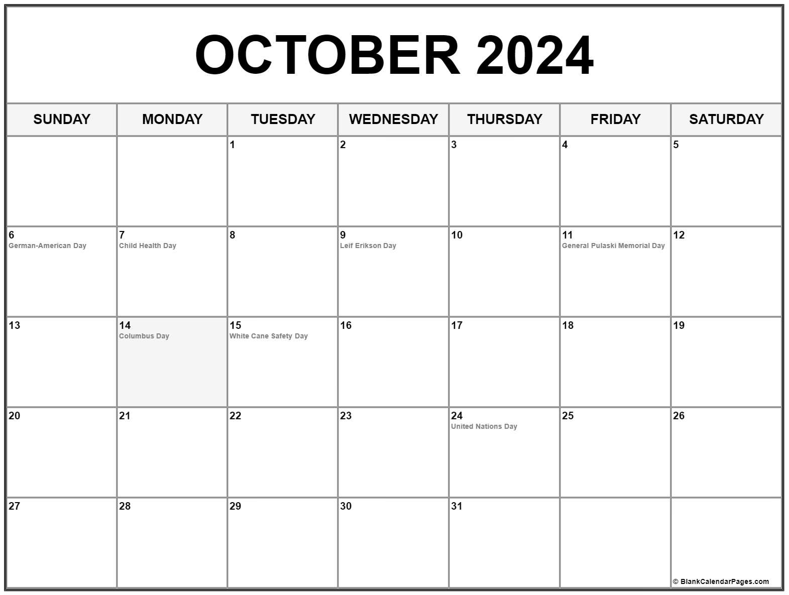 Calendar October 2024 With Holidays Free Printable 2024 Calendar With - Free Printable 2024 Calendar With Holidays And Seasons