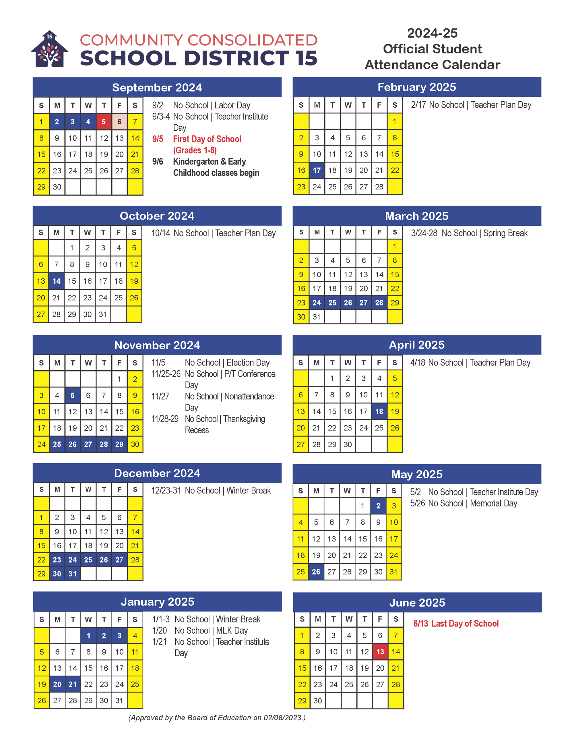 Calendars / 2024-25 Official School Calendar with Free Printable Attendance Calendar 2024-2025