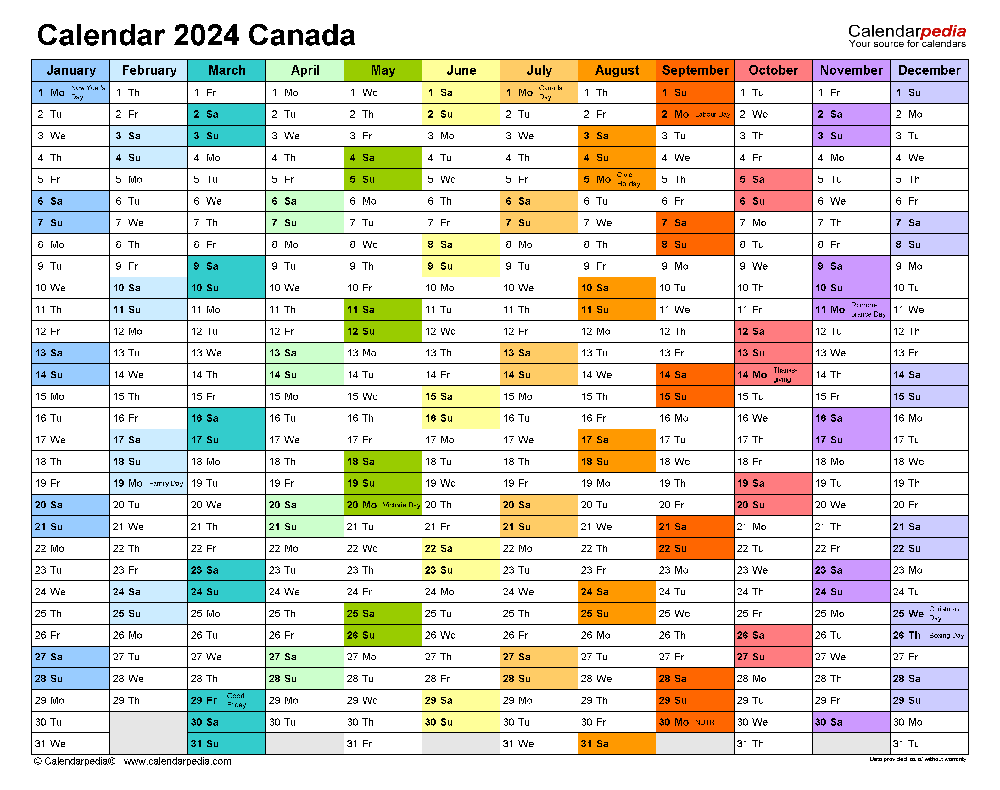 Canada Calendar 2024 - Free Printable Pdf Templates for Free Printable Calendar 2024 With Holidays Canada
