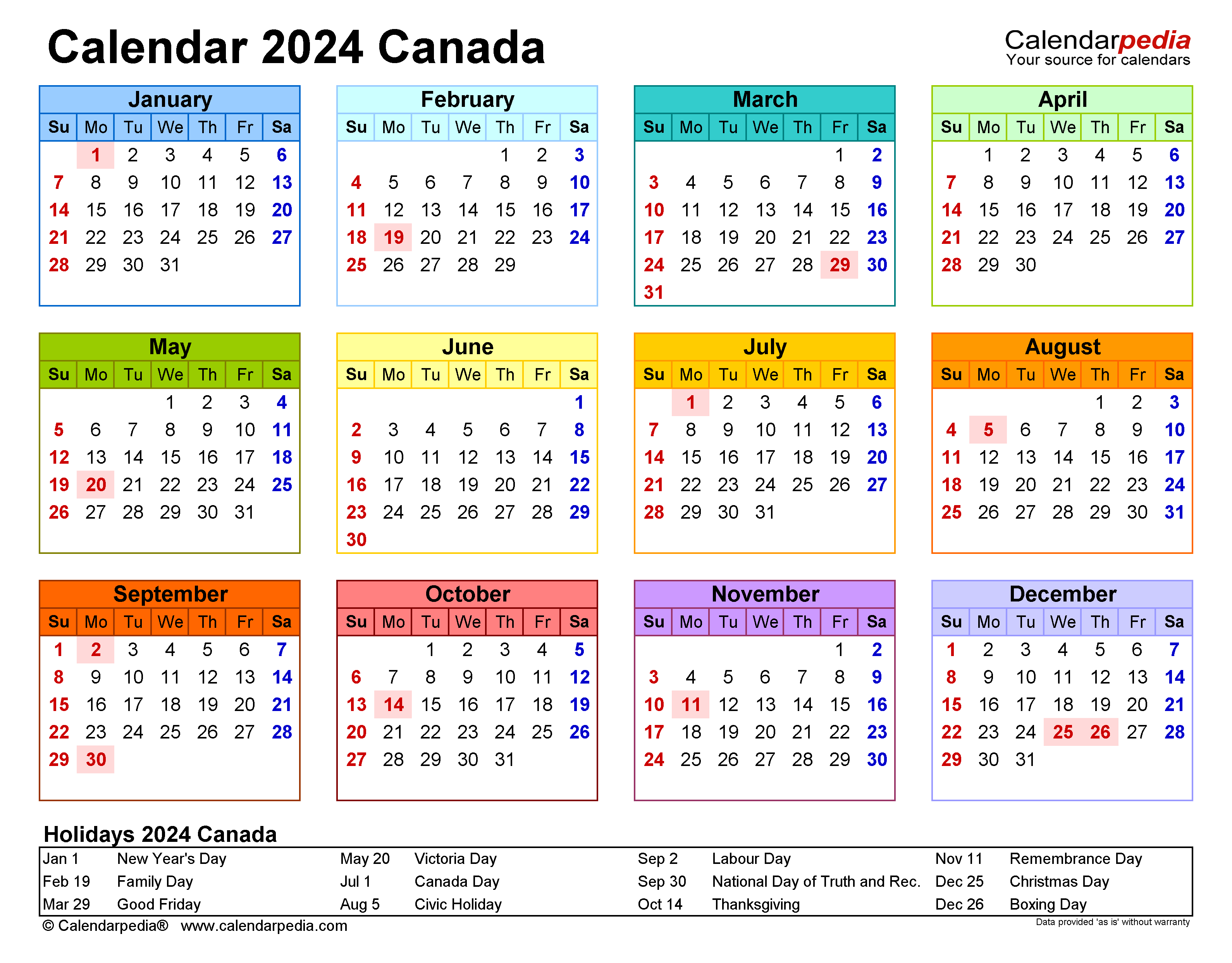 Canada Calendar 2024 - Free Printable Pdf Templates inside Free Printable Calendar 2024 With Canadian Holidays