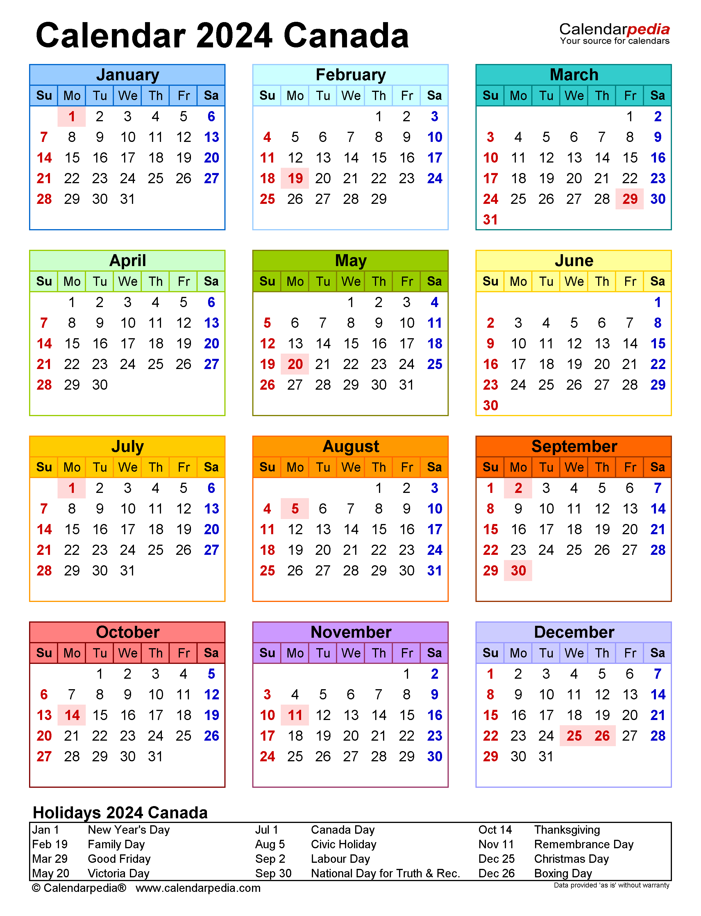 Canada Calendar 2024 - Free Printable Pdf Templates with Free Printable Calendar 2024 With Holidays Canada