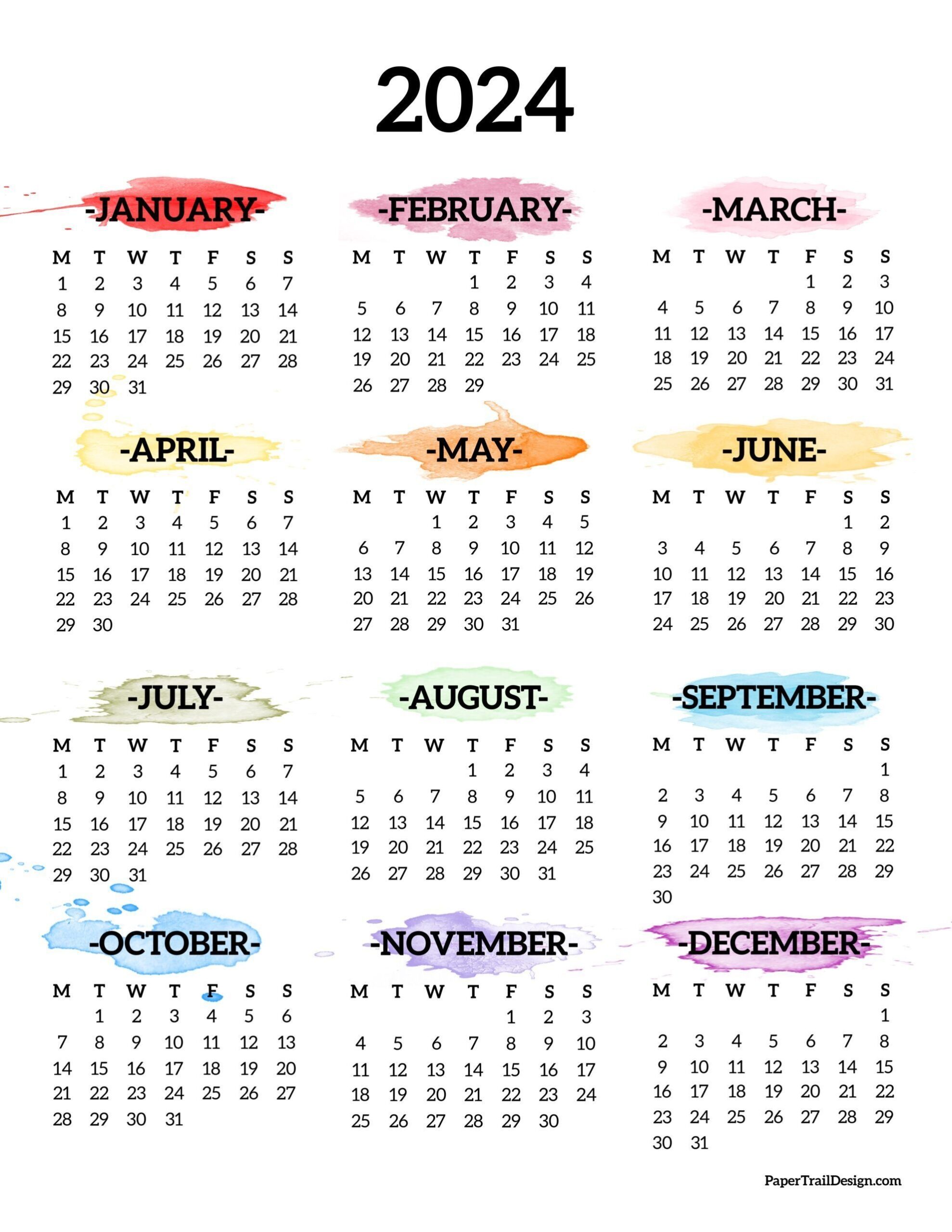 Colorful 2024 Year At A Glance Calendar with regard to Free Printable Calendar 2024 Year At A Glance