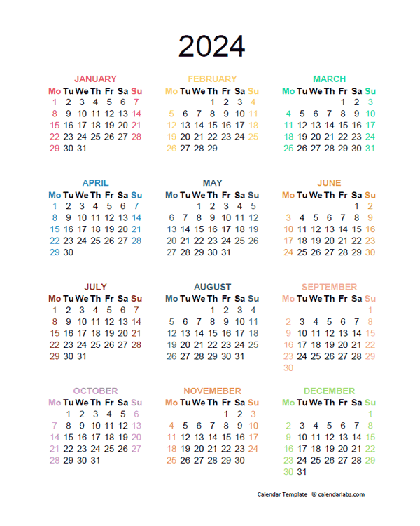 Colorful Printable Calendar 2024 2024 CALENDAR PRINTABLE - Free Printable 2024 Calendar Colorful