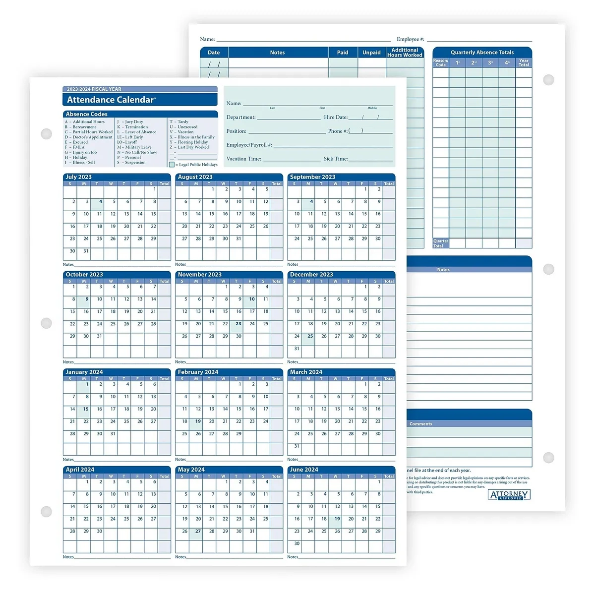 Complyright 2023-2024 Fiscal Attendance Calendar 50/Pack (A42005015) with regard to Free Printable Bic Calendar 2024