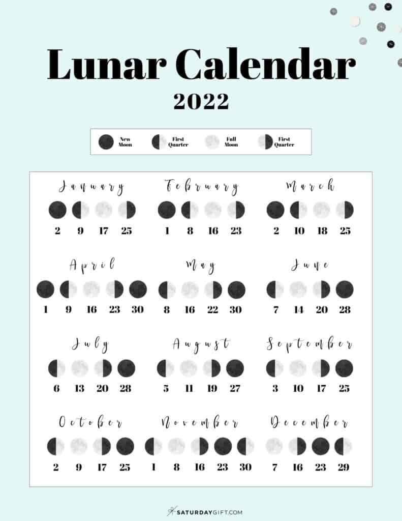 Cute Free Printable 2022 Lunar Calendar Moon Phases On One Page - Free Printable 2024 Lunar Calendar