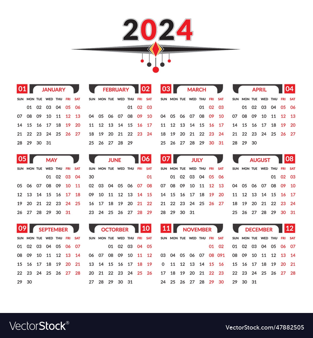 Date Panel 2024 Template Royalty Free Vector Image in Free Printable Calendar 2024 Time And Date