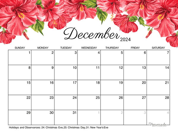 December 2023 2024 Calendar Free Printable With Holidays - Free Printable 2024 Calendar December 24calendars