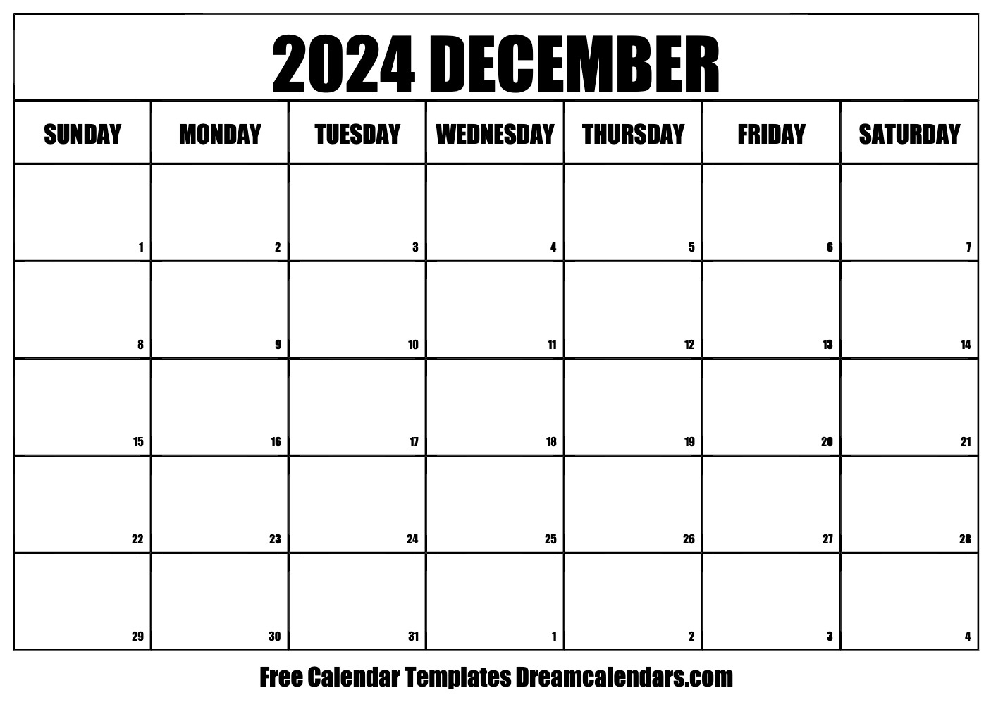 December 2024 Calendar | Free Blank Printable With Holidays pertaining to Free Printable Blank December 2024 Calendar