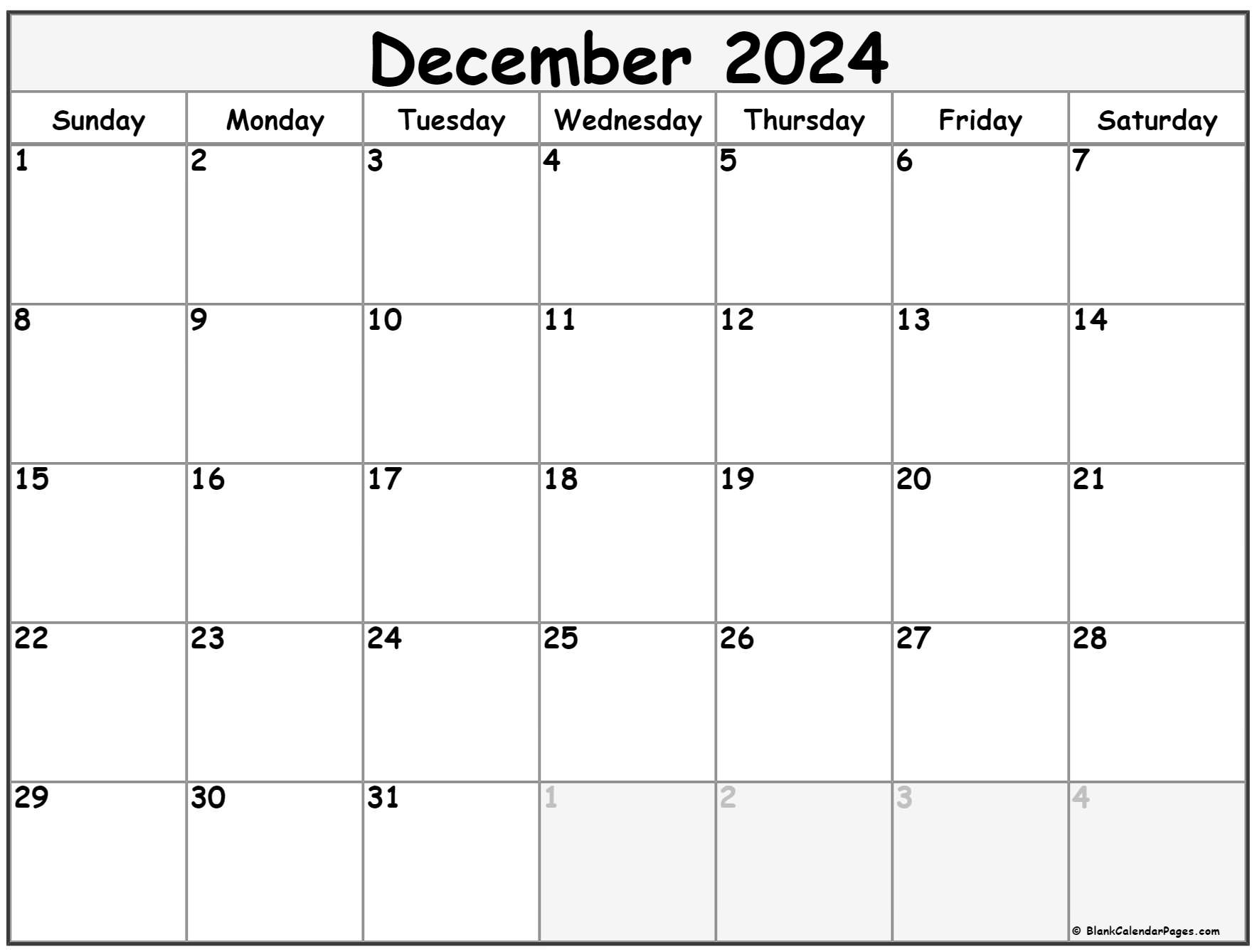 December 2024 Calendar | Free Printable Calendar for Free Printable Blank December Calendar 2024