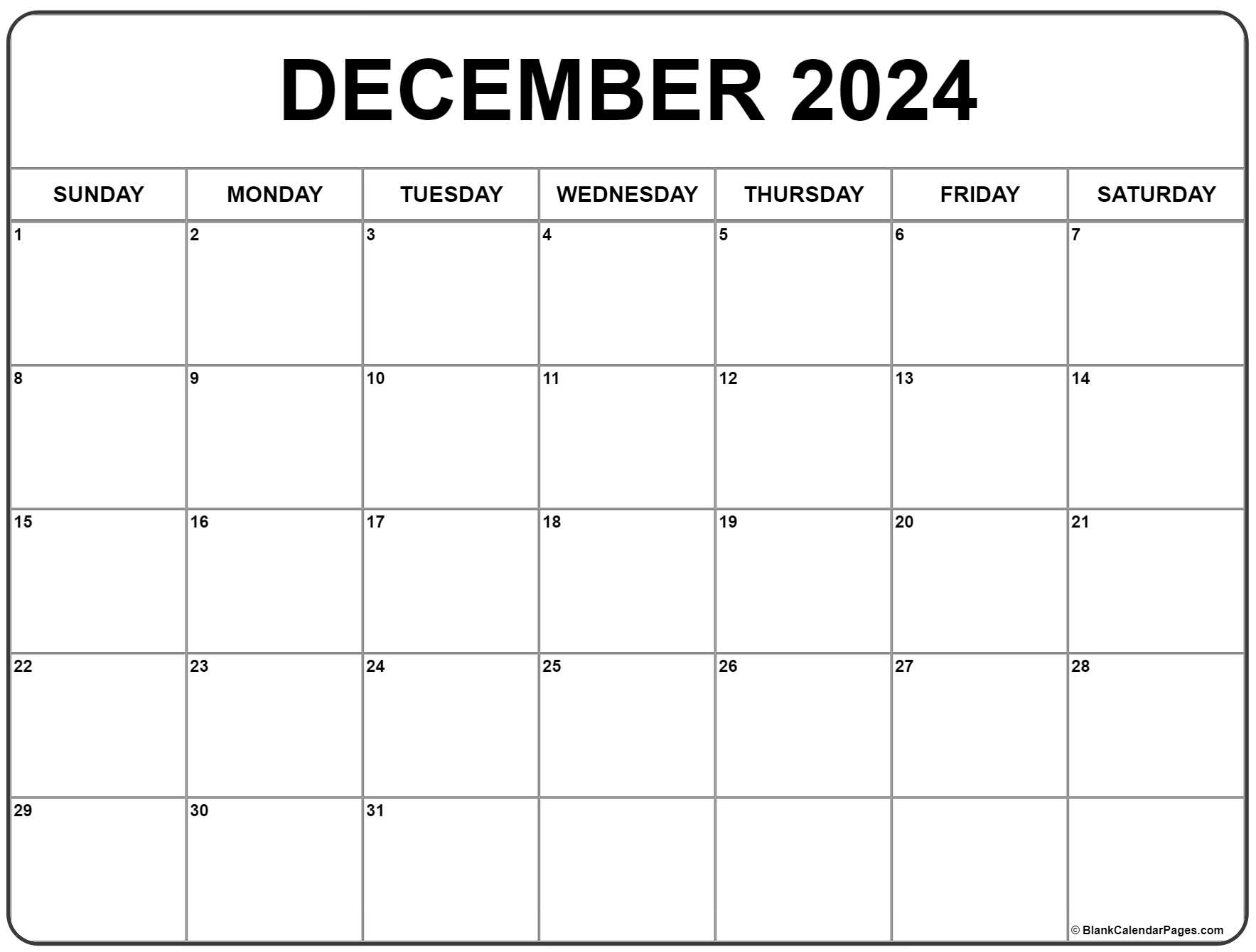 December 2024 Calendar | Free Printable Calendar intended for Free Printable Calendar 2024 Dec
