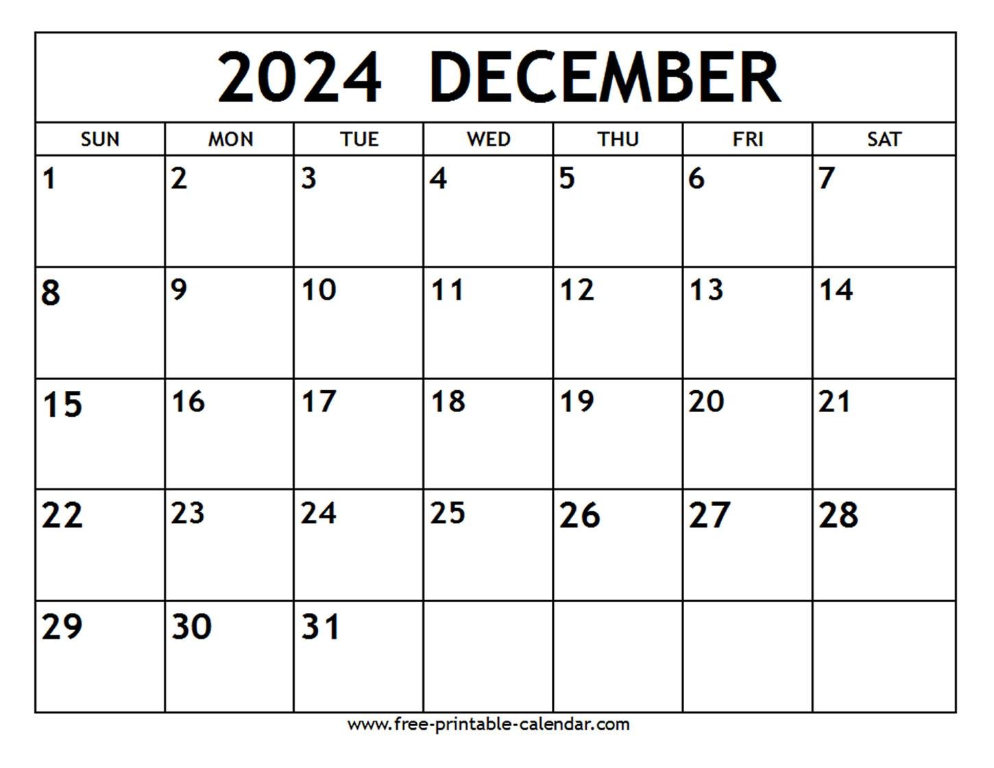 December 2024 Calendar - Free-Printable-Calendar regarding Free Printable Calendar 2024 Deember