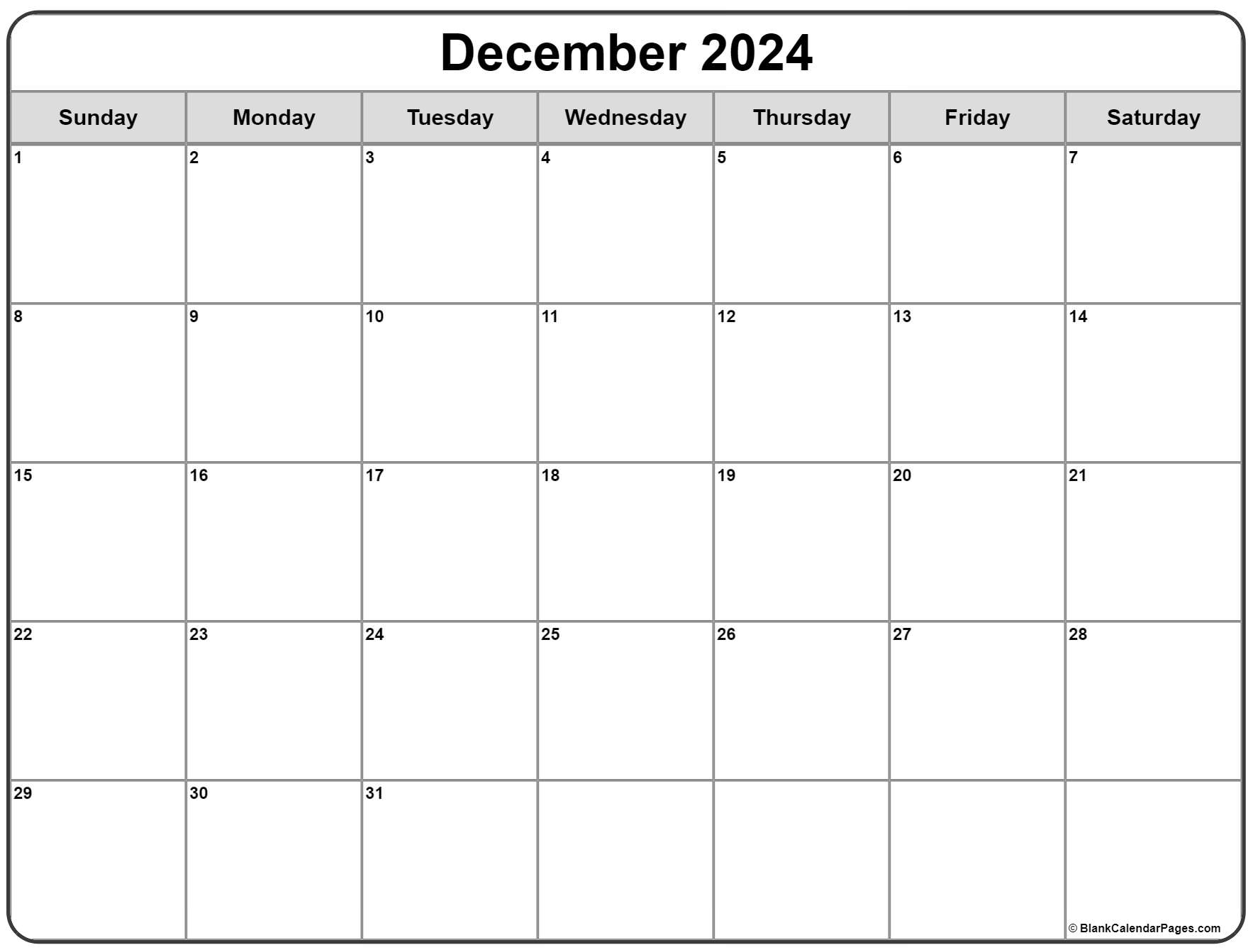 December 2024 Calendar | Free Printable Calendar with Free Printable Blank December 2024 Calendar