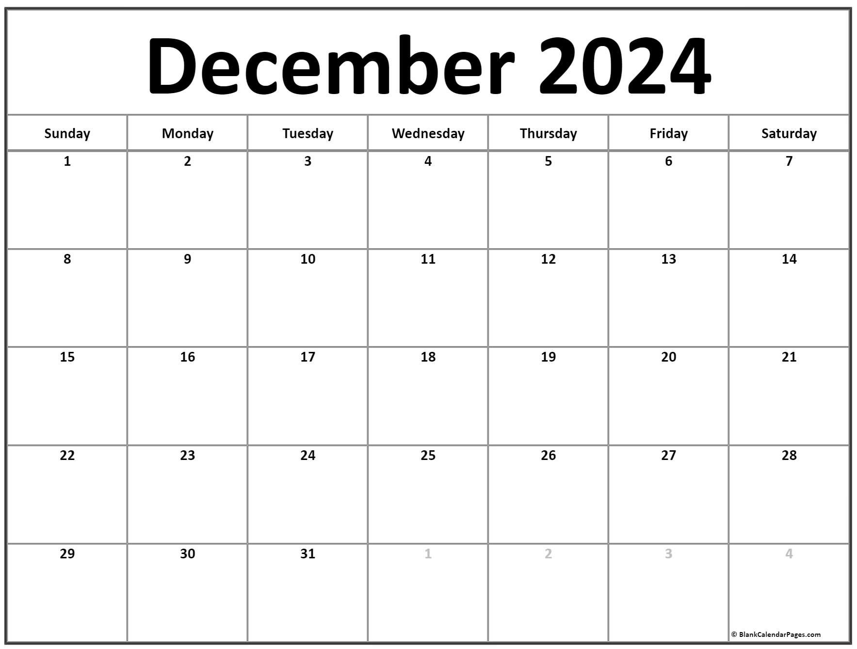 December 2024 Calendar Free Printable Calendar - Free Printable Blank Calendar September 2024