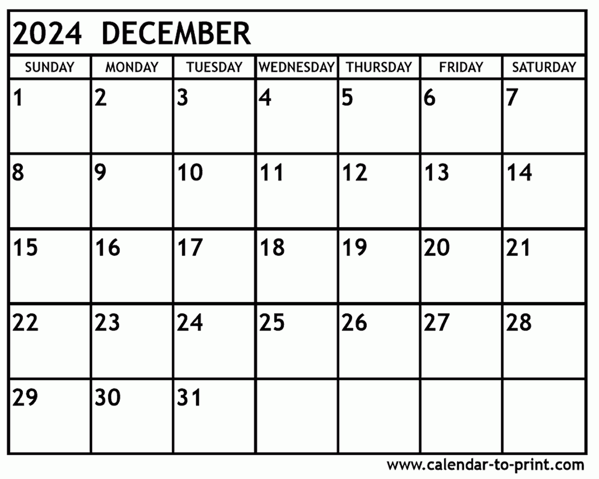 December 2024 Calendar Printable inside Free Printable Blank December 2024 Calendar