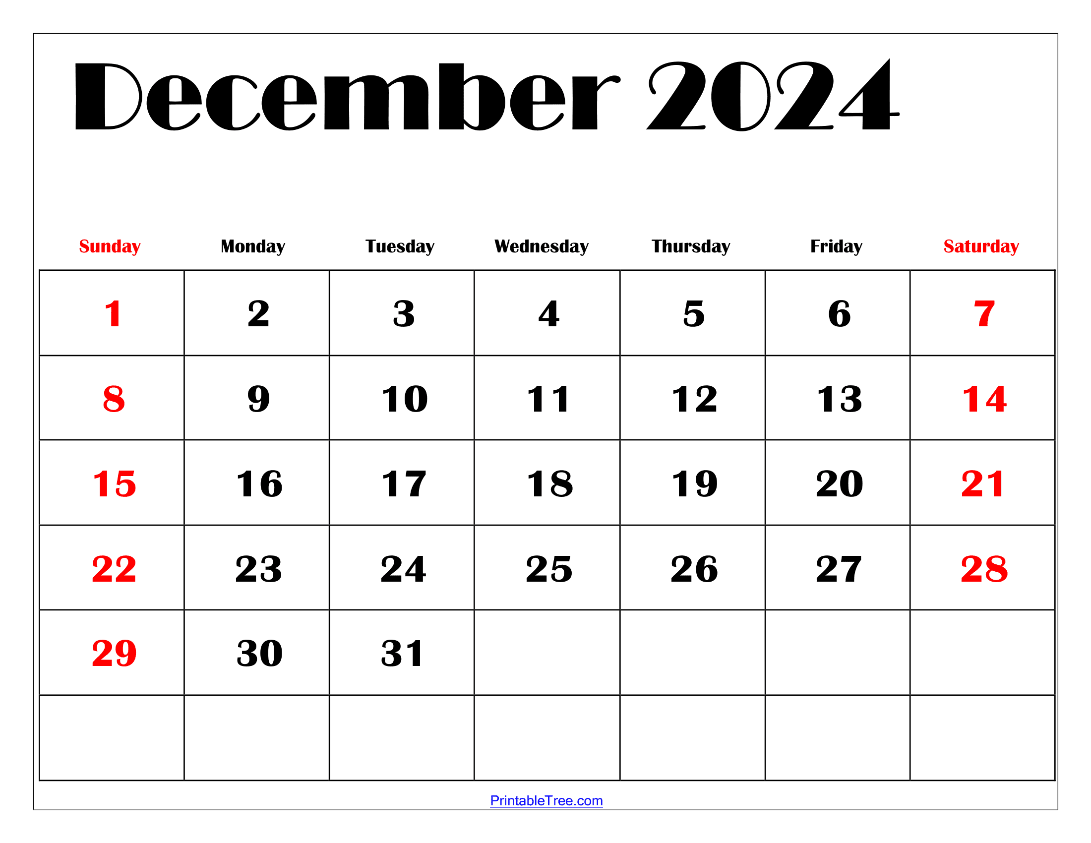 December 2024 Calendar Printable Pdf Blank Free Templates inside Free Printable Blank December Calendar 2024