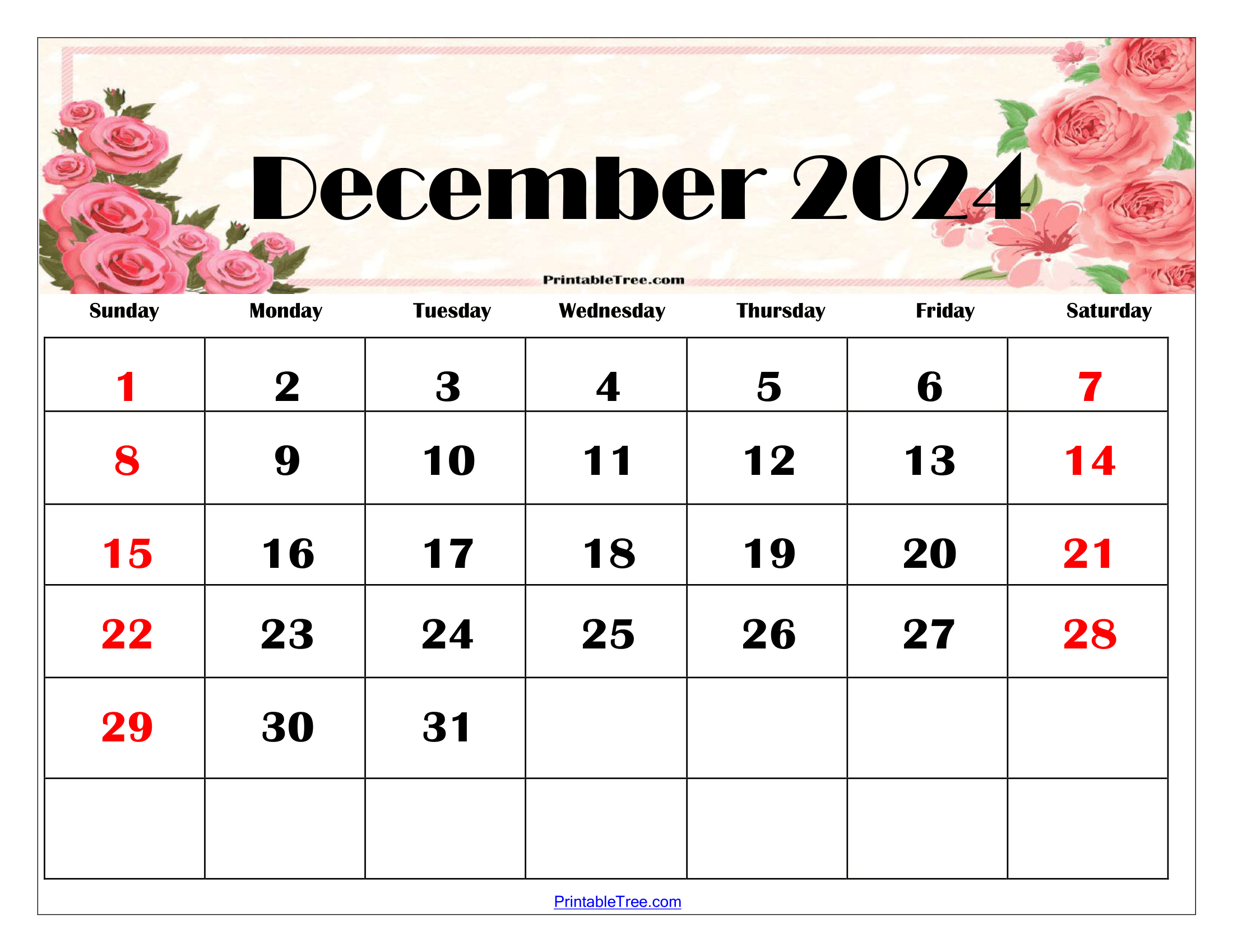 December 2024 Calendar Printable Pdf Blank Free Templates throughout Free Printable Blank Calendar December 2024