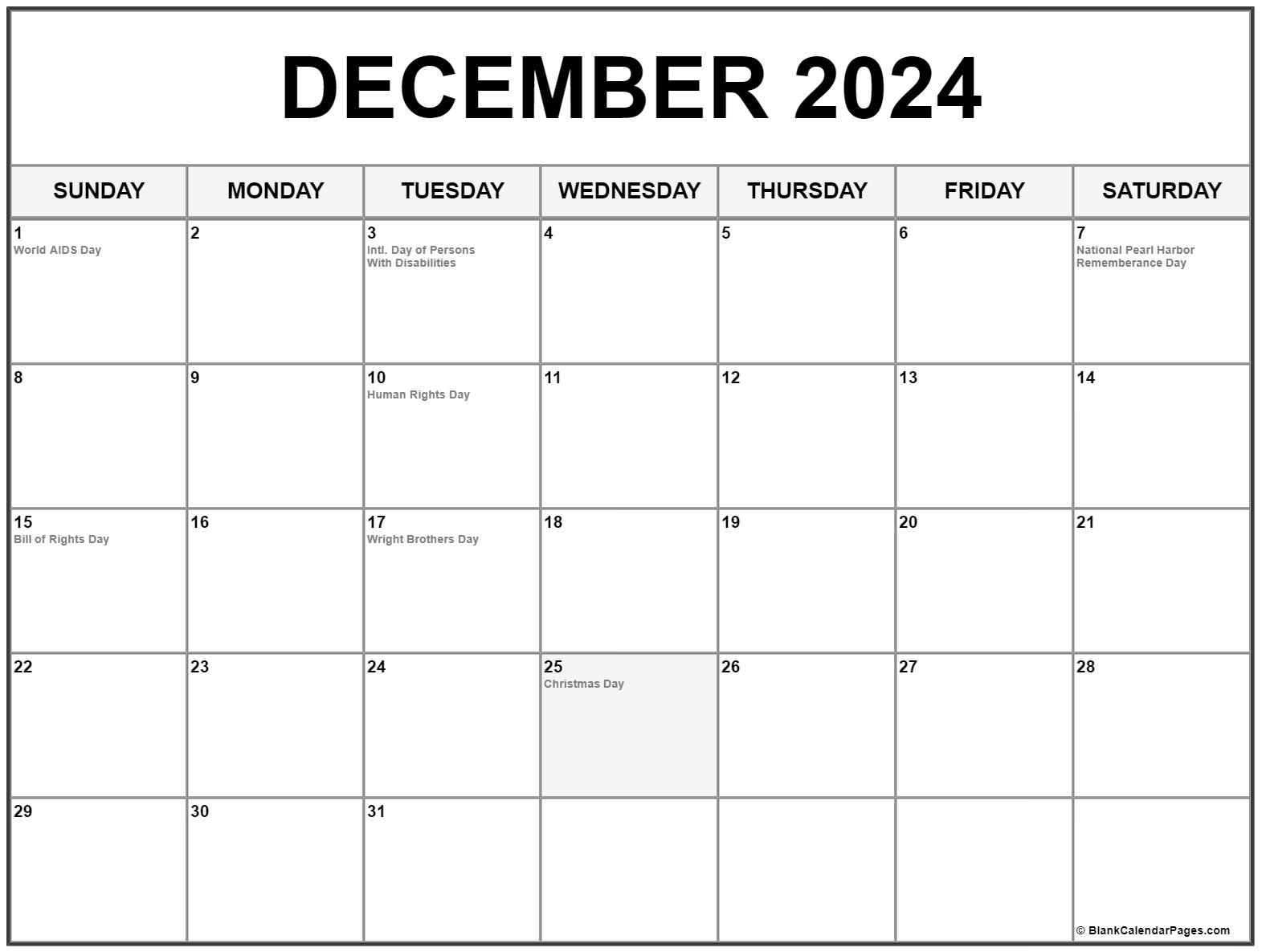 December 2024 Calendar With Holidays 2024 Summer Solstice | Free Printable 2024 Calendar With Holidays December