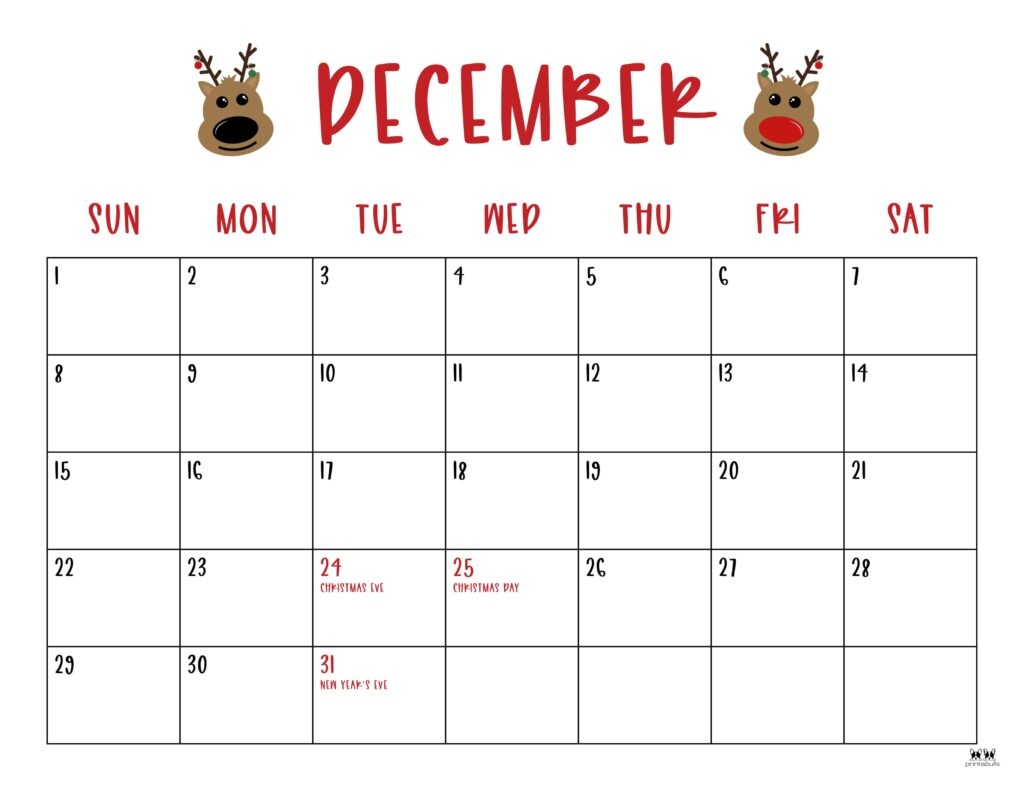 December 2024 Calendars - 50 Free Printables | Printabulls within Free Printable Calendar 2024 Deember