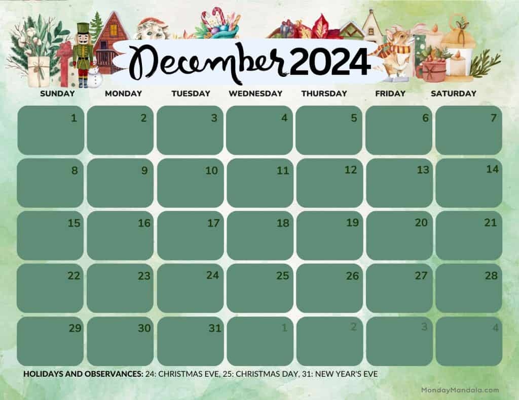December 2024 Calendars (52 Free Pdf Printables) with regard to Free Printable Blank Calendar December 2024