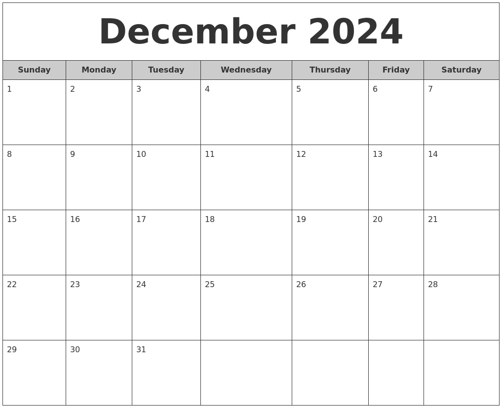 December 2024 Free Monthly Calendar - Free Printable 2024 Montly Calendar