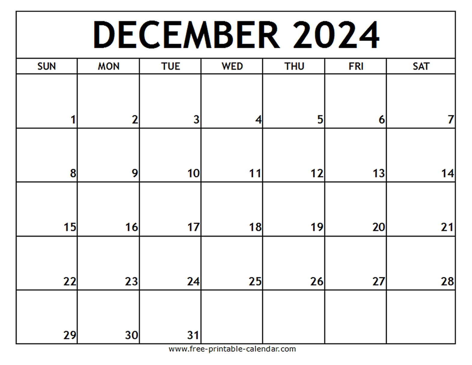 December 2024 Printable Calendar - Free-Printable-Calendar inside Free Printable Calendar 2024 Dec