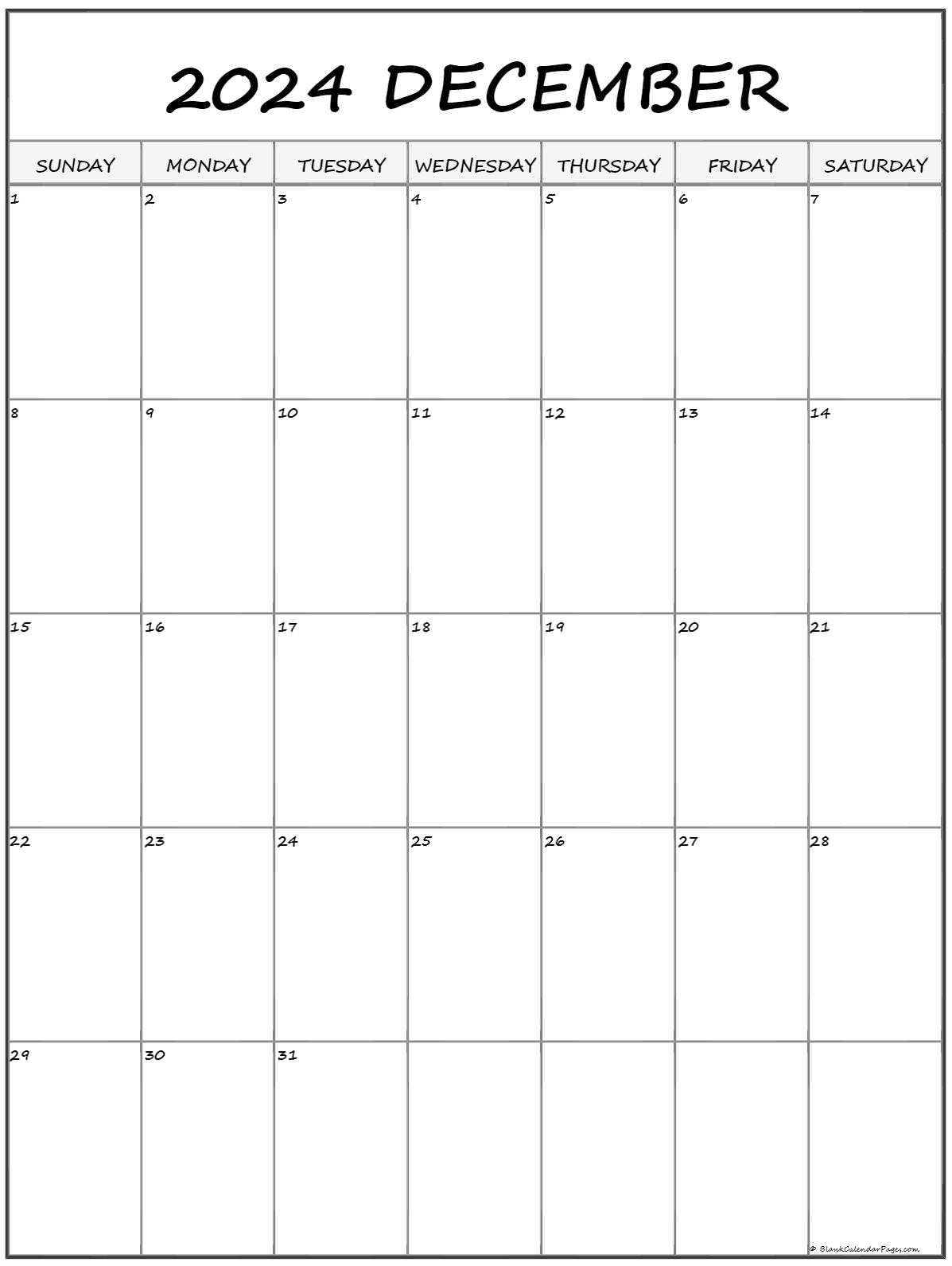 December 2024 Vertical Calendar Portrait | Free Printable 2024 Monthly Calendar December